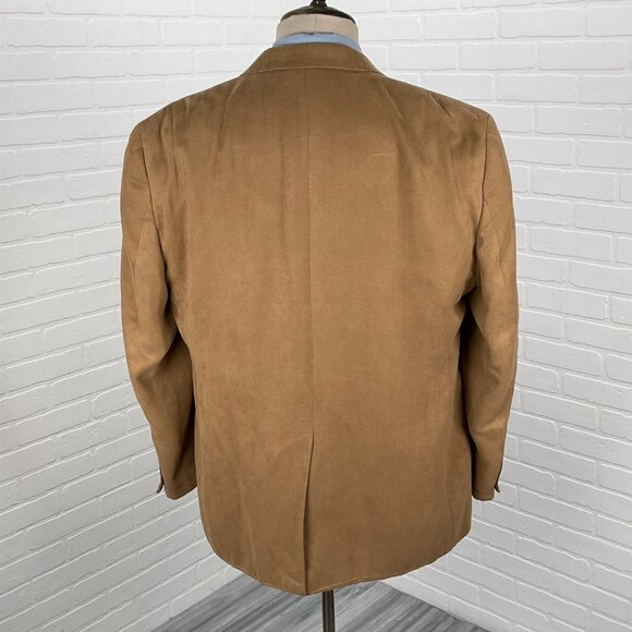 Chaps Blazer Men 42R Tan Camel Microfiber Soft Faux Suede Classic Career Jacket - Picture 4 of 16